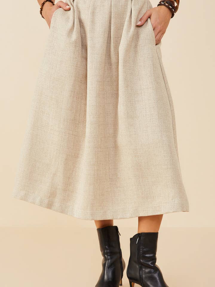 Womens Pleat Detail Heavy Linen look Skirt for wholesale by Hayden LA