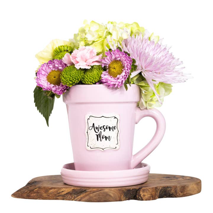 Divinity Boutique - Wholesale Coffee Mug - Pink Flower Pot Mug w/Scripture - Awesome Mom