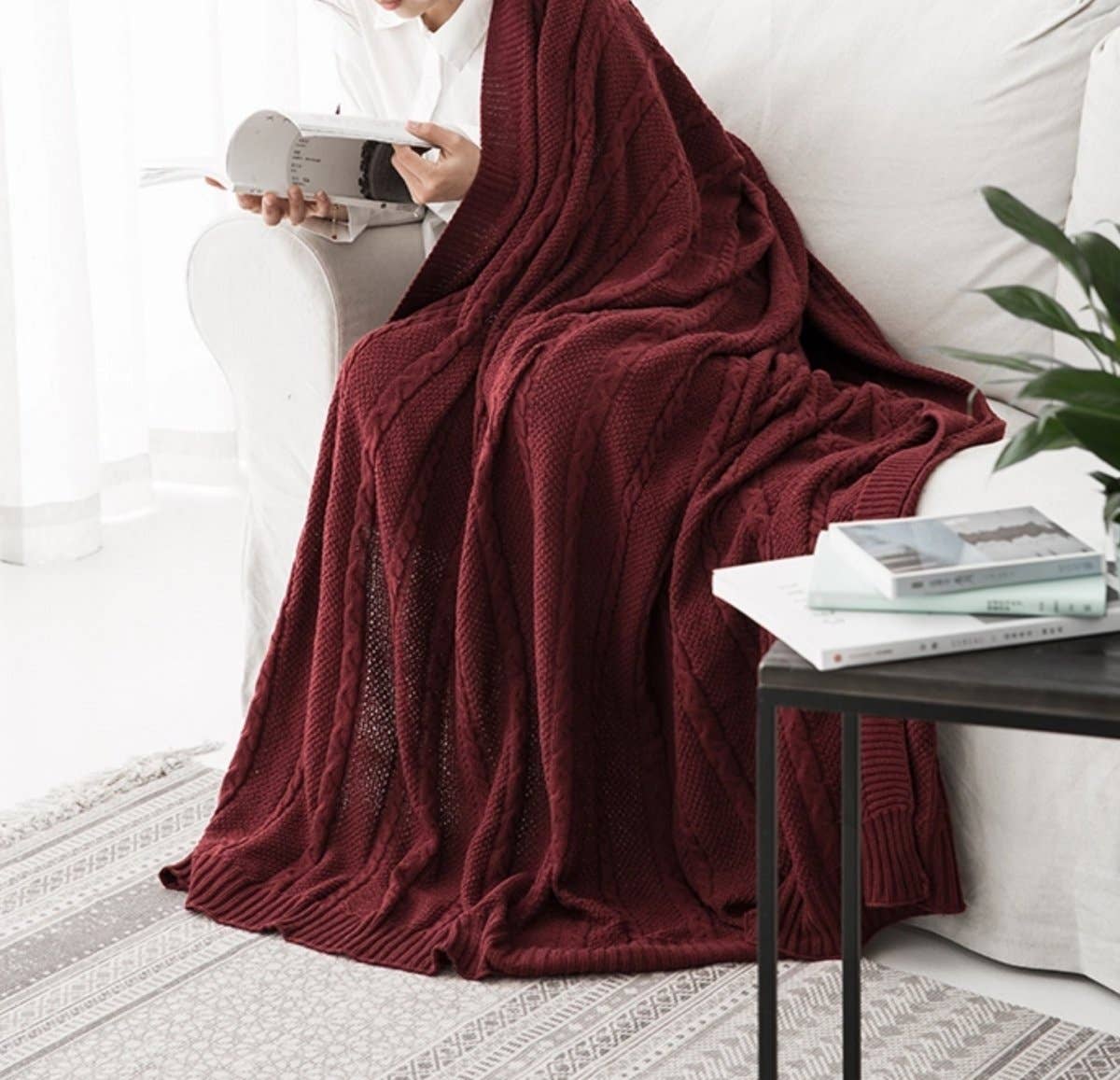 Gia Roma - Wholesale Throw Blanket - Claret Knit Sweater Like Throw Blanket, Plant Fiber & Cotton17