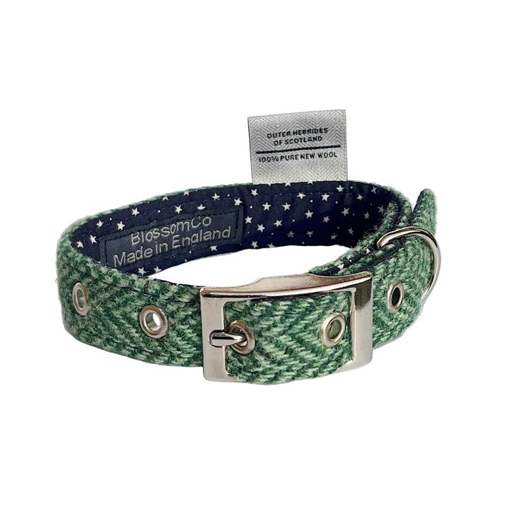 Scotasay - Green Herringbone Harris Tweed Dog Collar for wholesale by BlossomCo