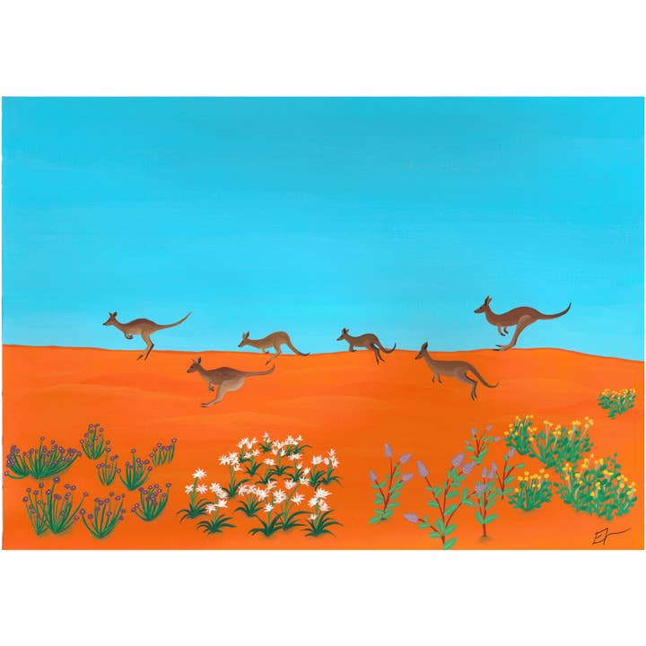 'Kangaroos Across the Simpson' Art Print for wholesale by Eliza Barnes