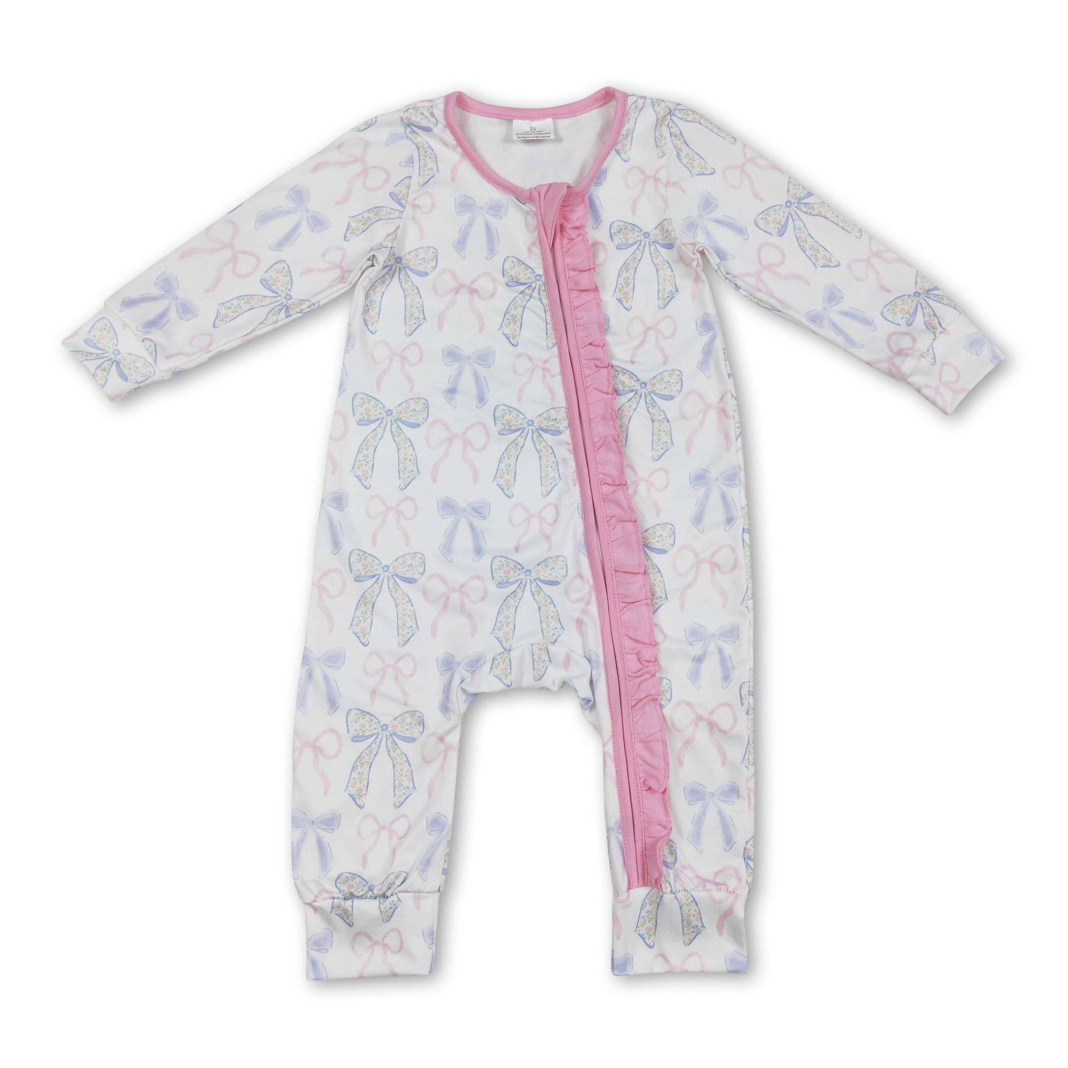 Yawoo Garments - Wholesale Jumpsuit - Baby - Long sleeves pink ruffle bow baby girls zipper romper0