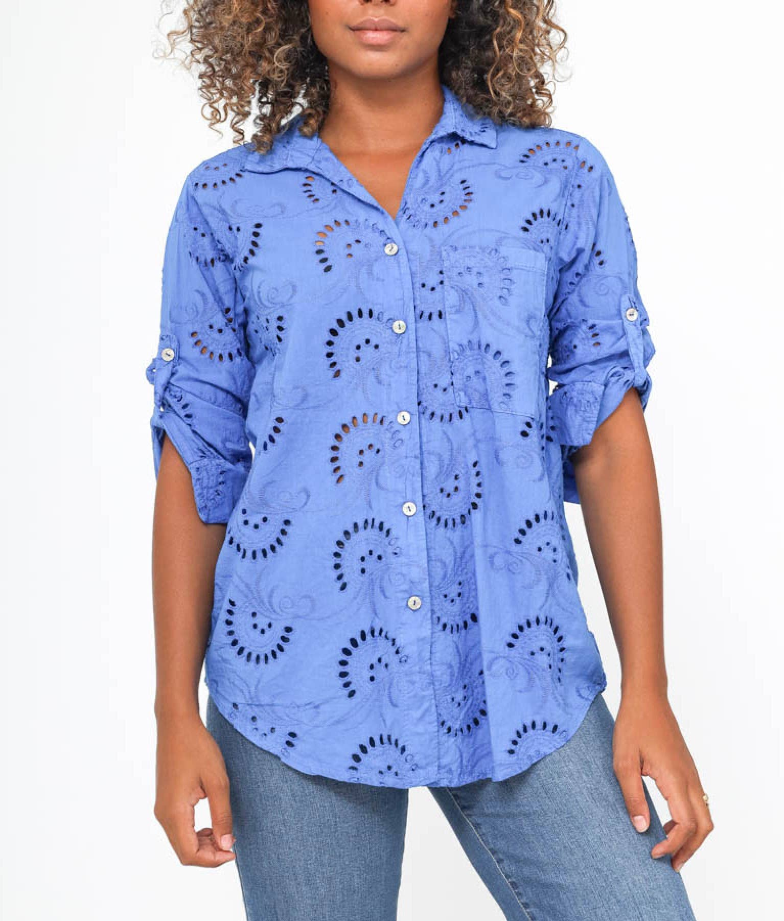 Happy look - Wholesale Button Down Shirt - Women's - English embroidery shirt with chest pocket10