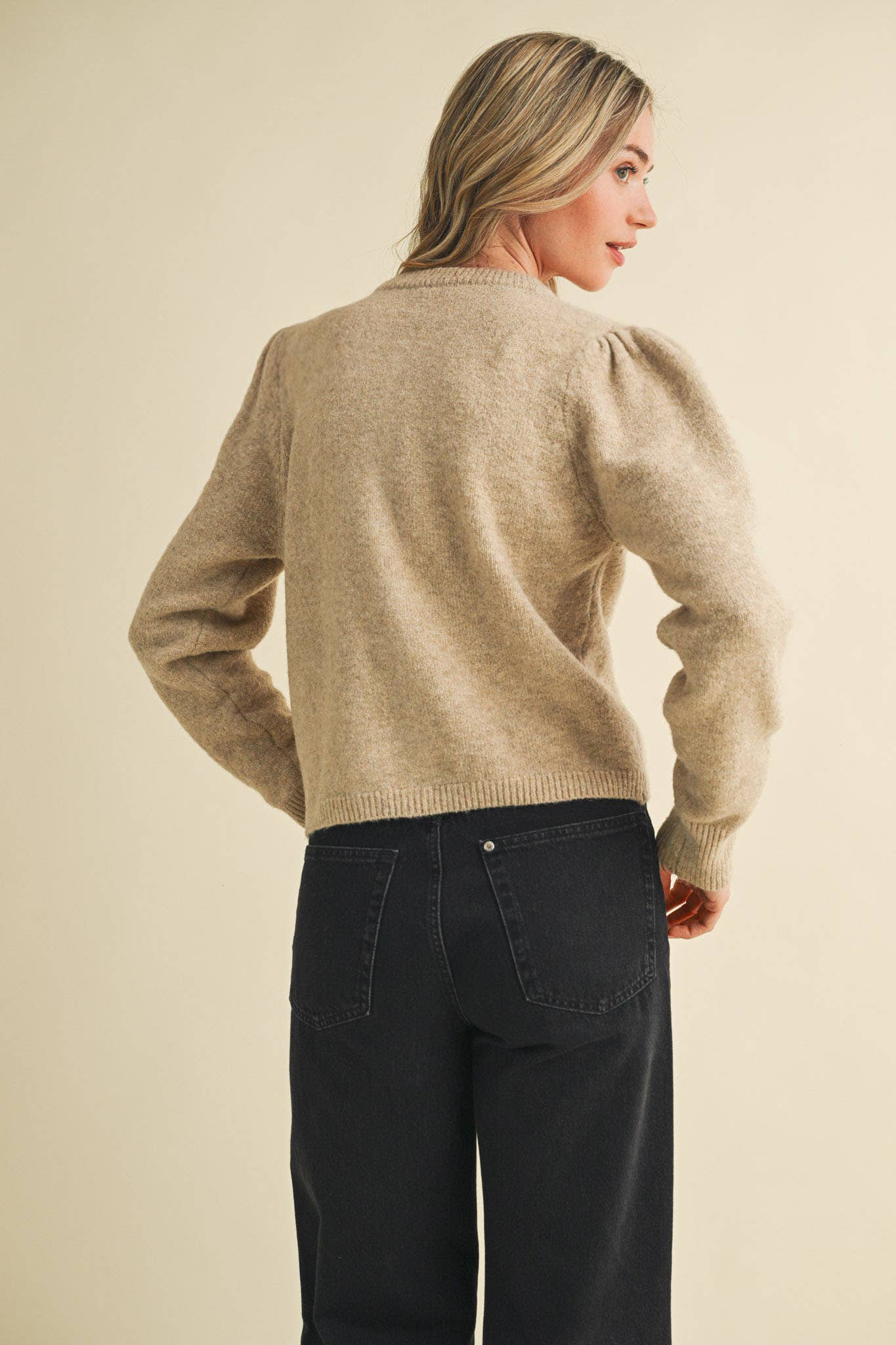 &MERCI - Wholesale Cardigan - Women's - LONG PUFF SLEEVE SWEATER CARDIGAN MSW1101882