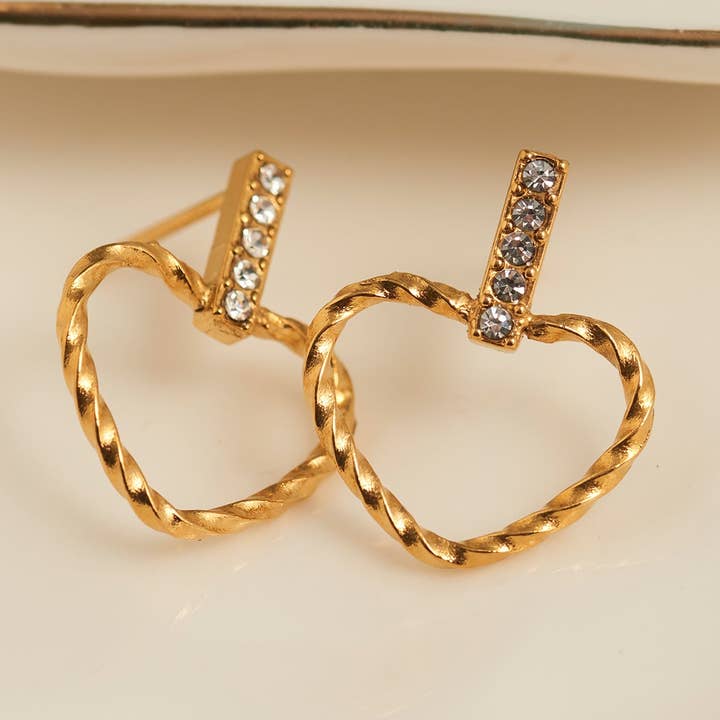 Waterproof Earrings Narelle Heart Outline Bar Studs for wholesale by Elsie & Zoey