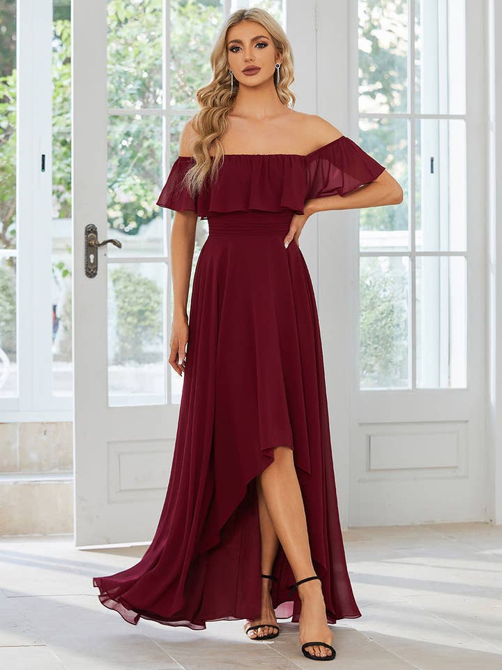 Off Shoulder Chiffon Split Bridesmaid Dress for wholesale by Ever-Pretty