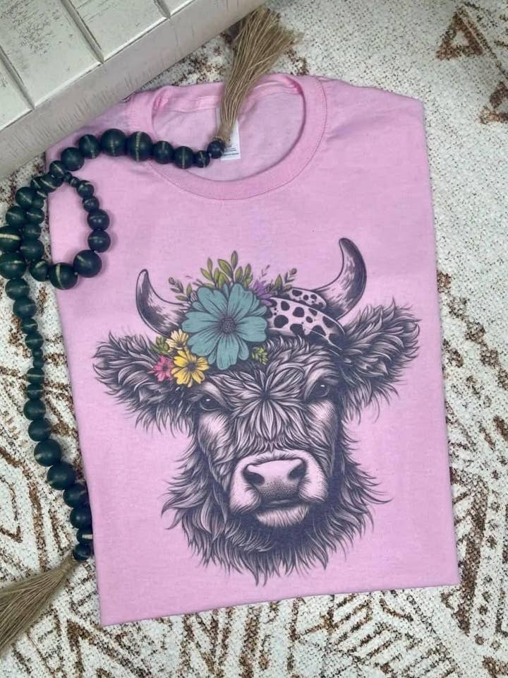 Jerzee Pink Flower Cow (Sublimation T-Shirt) for wholesale on Faire