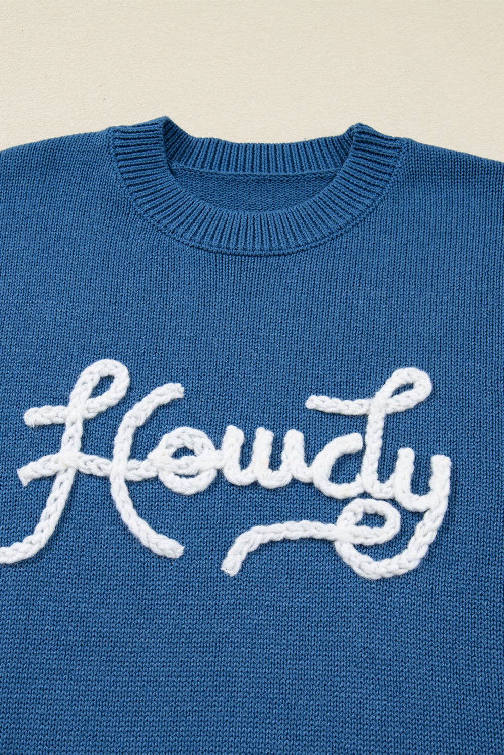 Dusk Blue Western Howdy Embroidered Crewneck Sweater for wholesale on Faire2