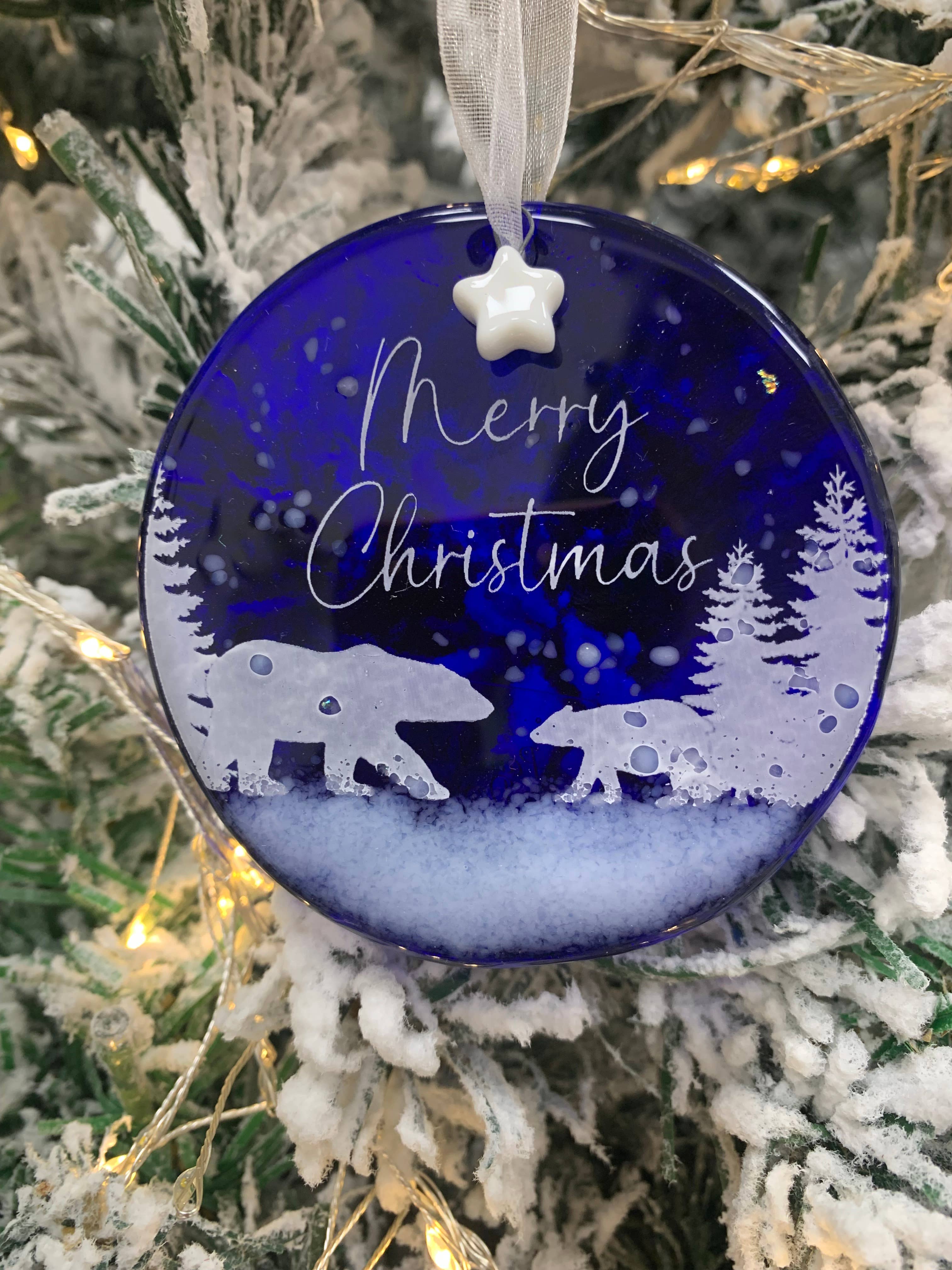 Pam Peters Designs – wholesale Ornament – Handmade Glass Christmas Decoration - Mum and Cub Circle0