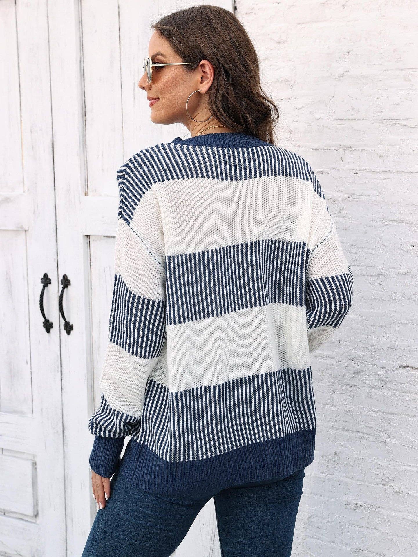 Suhkasana - Wholesale Knit Sweater - Women's - Plus Size Colorblock Striped Sweater | Cozy Fall/Winter Knit4