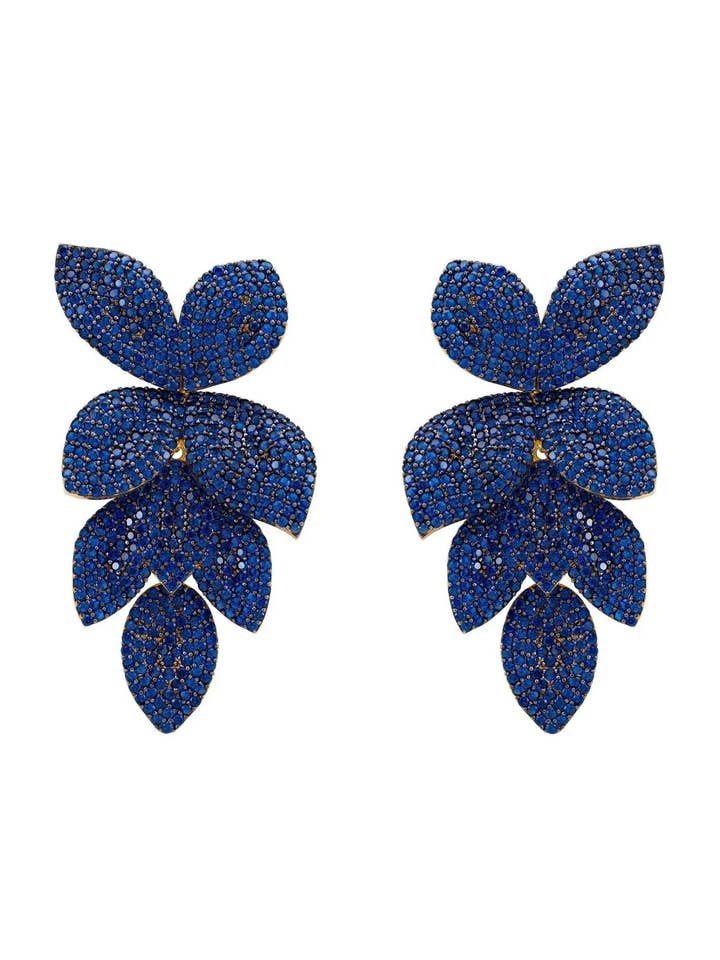 Boucles d'oreilles à fleurs en cascade avec pétales et saphir doré CZ pour la vente par Latelita