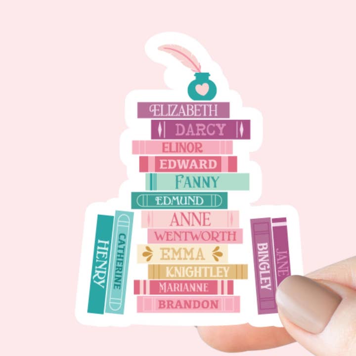 Jane Austen Characters Book Stack Sticker for wholesale by Chapter & Craft Studio