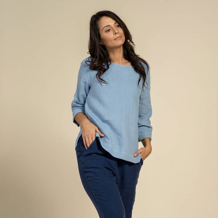 menique - Wholesale Blouse - Women's - Natural 100% Linen Blouse Nora - Casual 3/4 Sleeve Linen Top5