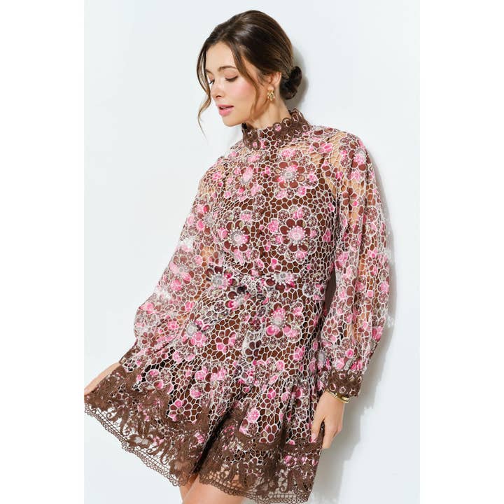 Floral Embroidered Lace Mini Dress for wholesale by INA