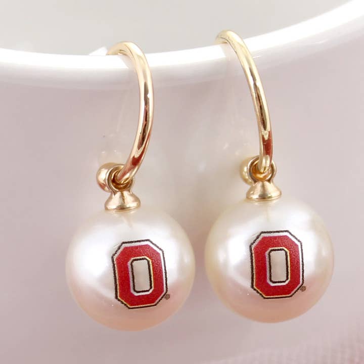 Ohio State Logo Pearl Hoop Earrings for wholesale by Seasons Jewelry