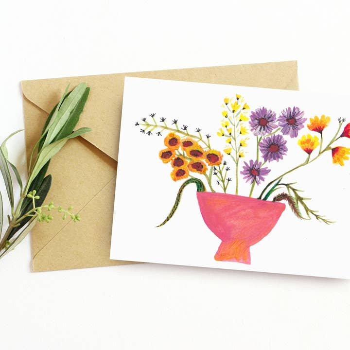 Flowers in a vase blank illustrated card for wholesale by Angela Savage Illustration