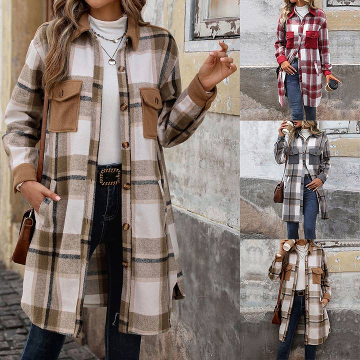 Retro Plaid Longline Shacket for wholesale by onatorobi