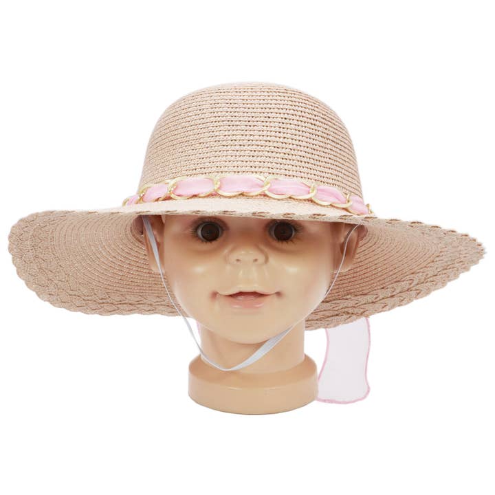 Cap Zone - Wholesale Kids Hat - Kids - Kids Scallop Hem Paper Straw Floppy Sun Hat