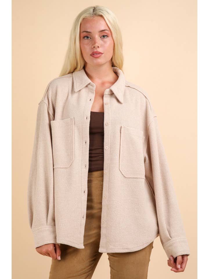 VERY J - Wholesale Shirt Jacket/Shacket - Women's - NJ90004-Oversized Cozy Button Down Shacket Jacket