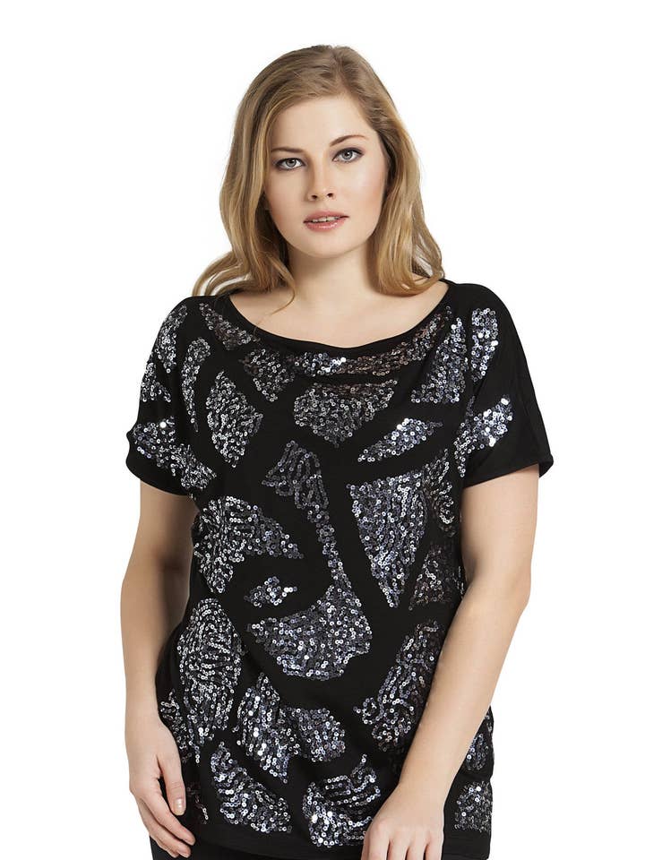 Geometrische top met lovertjes voor wholesale door Tops & Plus