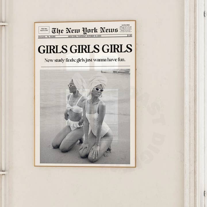 Honey Coast Print Co. - Wholesale Art Print - Girls Girls Girls Newspaper Headline Wall Art Prints