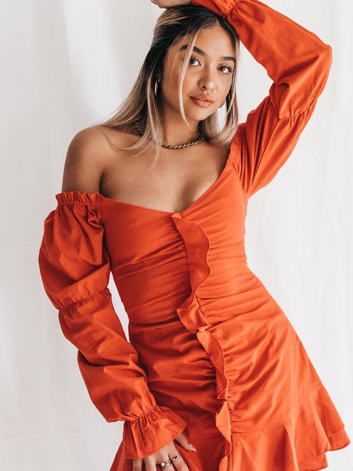 AMY RUFFLES DRESS // RED for wholesale by Sunsets Of June