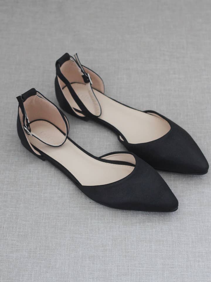 Kailee P. - Wholesale Flats - Women's - Satin Pointy Toe Flats with Ankle Strap14