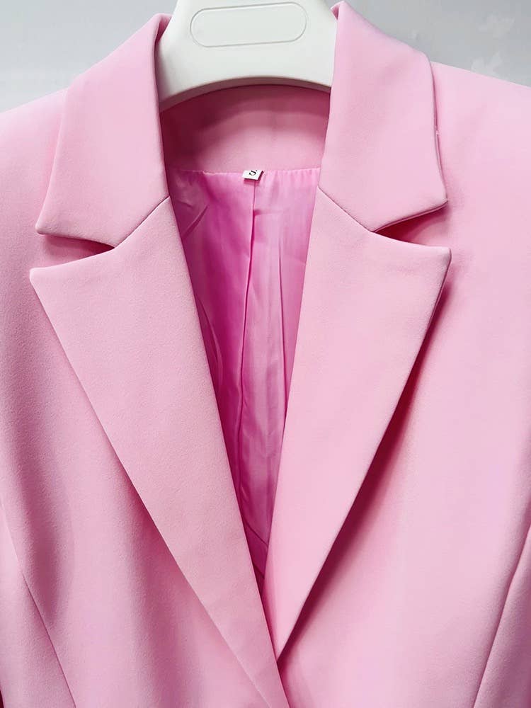 Rosa SET9-6L Chic rosa kavaj med en knapp och utsvängda byxor set för wholesale på Faire8