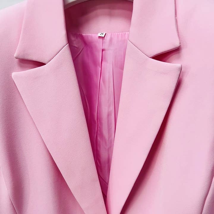 Rosa SET9-6L Chic rosa kavaj med en knapp och utsvängda byxor set för wholesale på Faire8