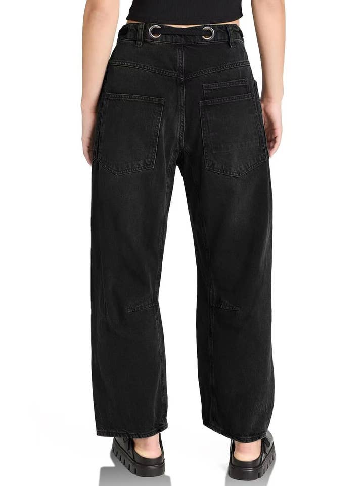 HIDDENBRAND - Wholesale Jeans - Women's - Patch Loose Straight-Leg Drawstring Casual Jeans