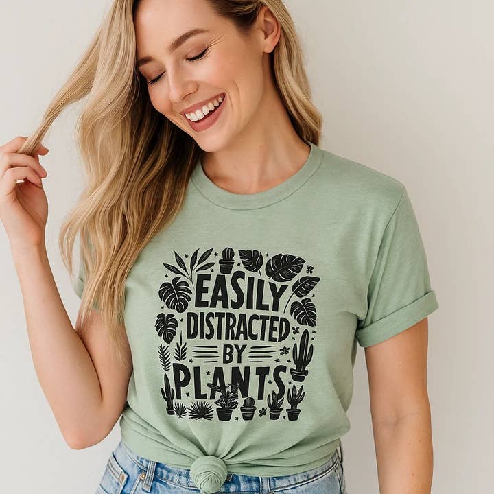 Easily Distracted by Plants T-Shirt, Botanical, Green Tee for wholesale by Soleinspire