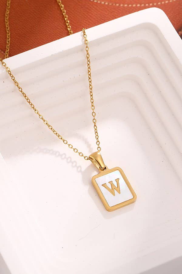 JOSSLYN by wall to wall - Wholesale Pendant/Charm Necklace - MOP  INITIAL STAINLESS STEEL TARNISH FREE NECKLACE | 40NK31414