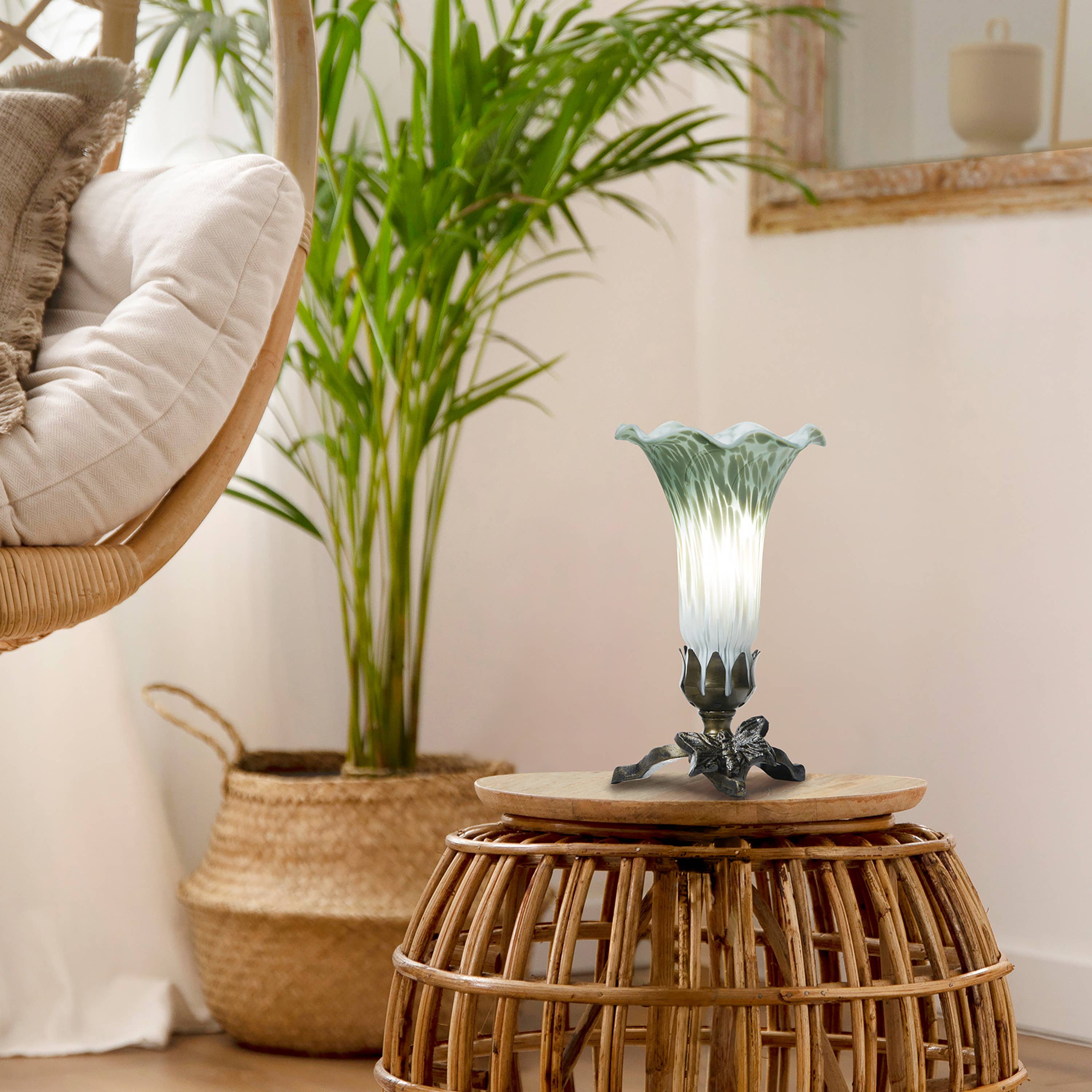 River of Goods - Wholesale Accent/Desk Lamp - 8"H White & Green Lily Glass Butterfly Accent Lamp5