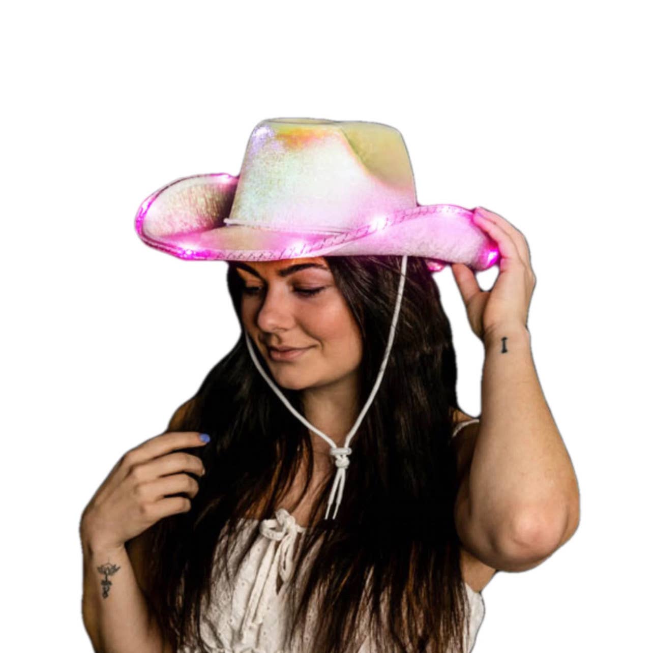 Blinkee.com, LLC - Venta al por mayor Sombrero cowboy - Mujer - Sombrero de vaquera espacial metálico luminoso con LED rosas0