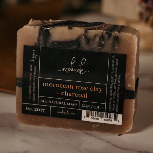 Moroccan Rose Clay + Charcoal Soap for wholesale by Mobaak Aroma Co.