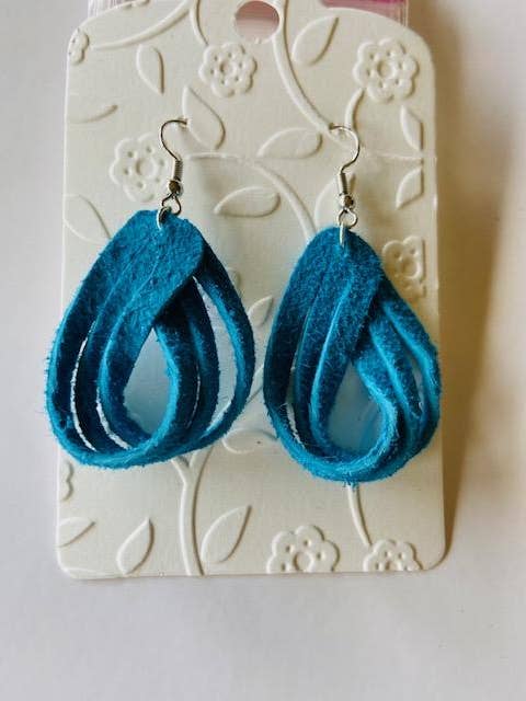 Turquoise Leather Twist Earrings for engroshandel hos K Leather Designs