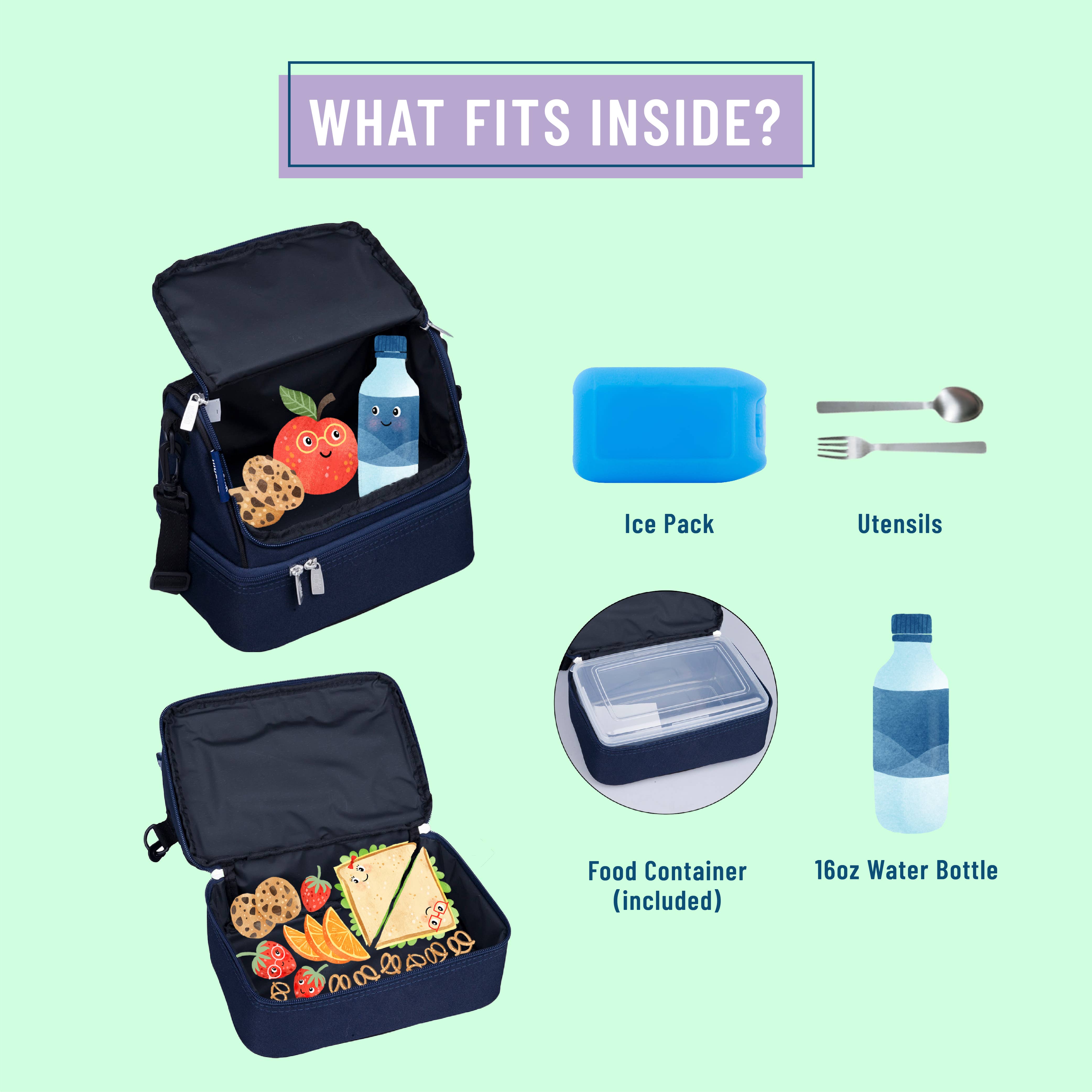 Wildkin - Vente Sac/boîte repas – enfant - Sac à lunch à deux compartiments Bleu Baleine2