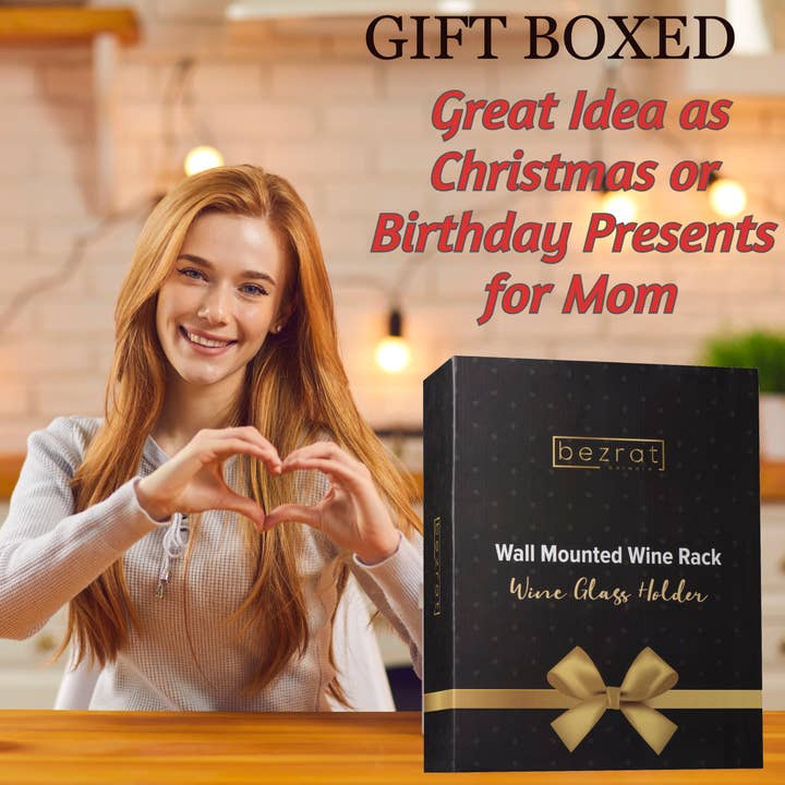 Bezrat - Wholesale Wine Rack - Wall Mounted Wine Rack - Mom Gifts - Wine Glasses Included2