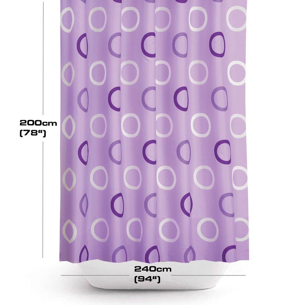 TROPIK HOME – wholesale Duschdraperi – Lila och vita ringar, Extra lång tyg badrum dusch3