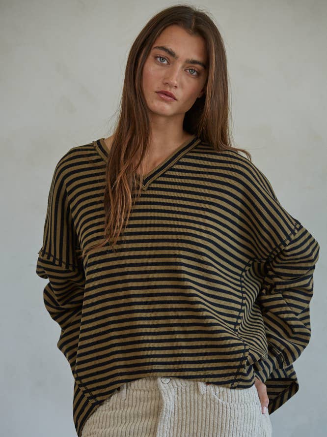 L7751 | Knit Striped Cotton Spandex Hacci Long Sleeve Top for wholesale by By Together