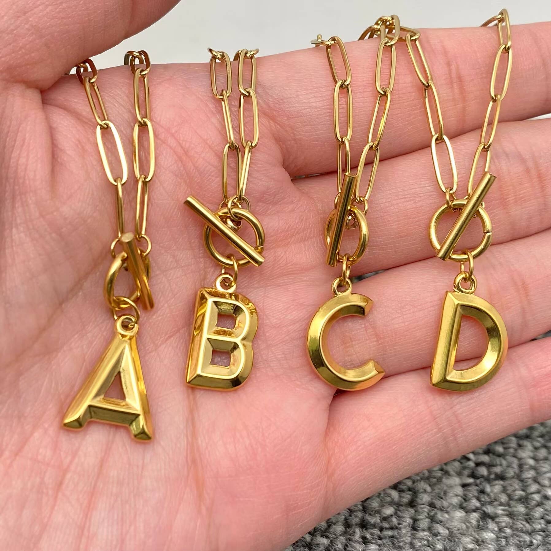 Mio Queena - Wholesale Link & Chain Necklace - Initial Letter 18K Gold-plated S.Steel OT Chain Necklace-FGS0