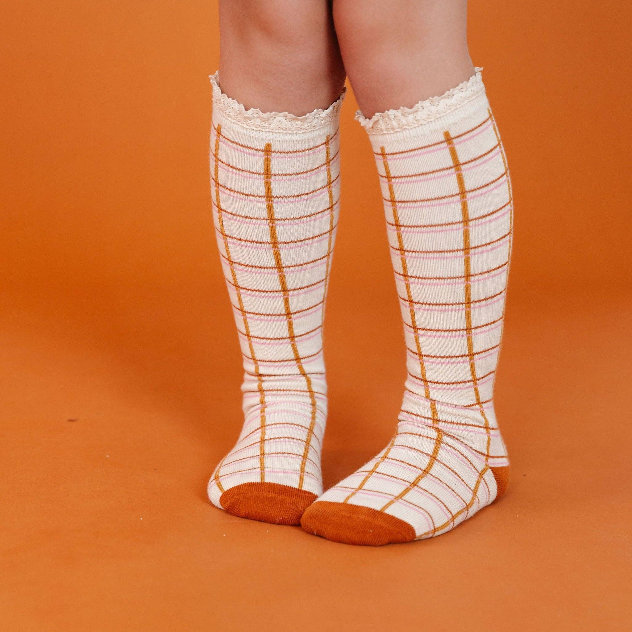 Little Stocking Co. – wholesale Socks – Child & baby – Fall Grid Lace Top Knee High Socks1