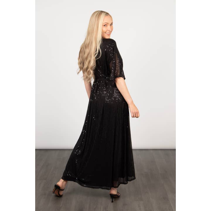 Sarta - Wholesale Dress - Women's - Liv Wrap Dress - Black, Sequin