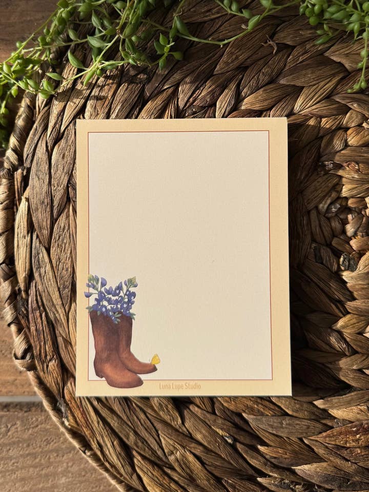 Cowboy Boots & Bluebonnets Stationery and Journal Notepad for wholesale by Luna Lupe Studio