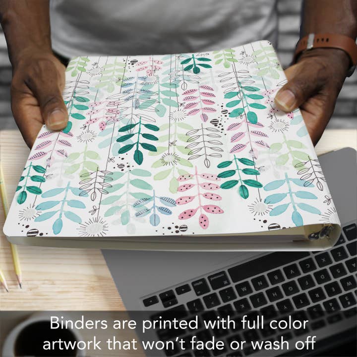 Conimar Promotions - Wholesale Binder - "Botanical Leaves" Decorative 3-Ring 1-inch Binder1