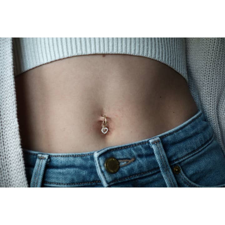 Zahav Jewelry - Wholesale Belly Ring - 14kt Solid Gold | Hoop Belly Ring | Belly Button Rings | 10K Charm | Personalized Jewelry | Heart Charm I Clicker Belly Hoop I Heart CZ4