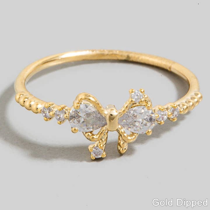 The Looks by Fame Accessories - Wholesale Band/Stacked Ring - Gold Dipped Cz Pave Ribbon Bow Band Ring1