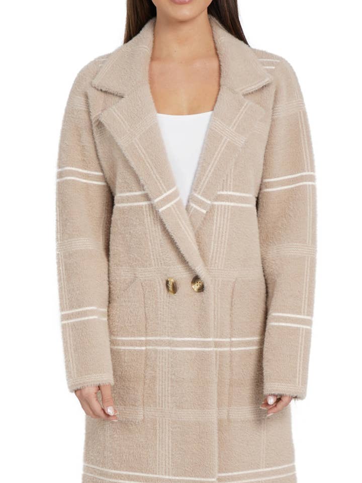 Love Token Plaid Collared Double-Button Coatigan for wholesale by New Yorker's Apparel