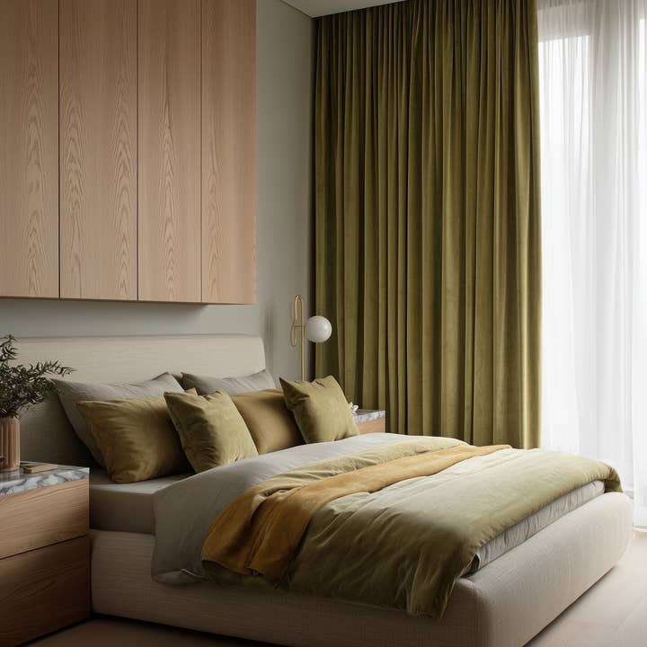 Fully Blackout Avocado Green Velvet Curtain for wholesale by North Curtain