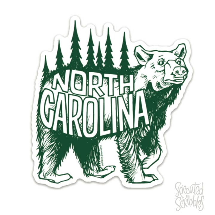North Carolina Sticker - NC Bear Travel Wilderness for wholesale by Sprouted Scribbles